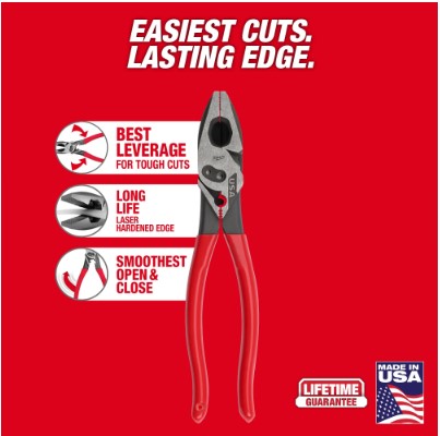 **Made in the USA Product** Milwaukee 9" Lineman's Pliers w/Crimper & Bolt Cutter, Dipped Handle