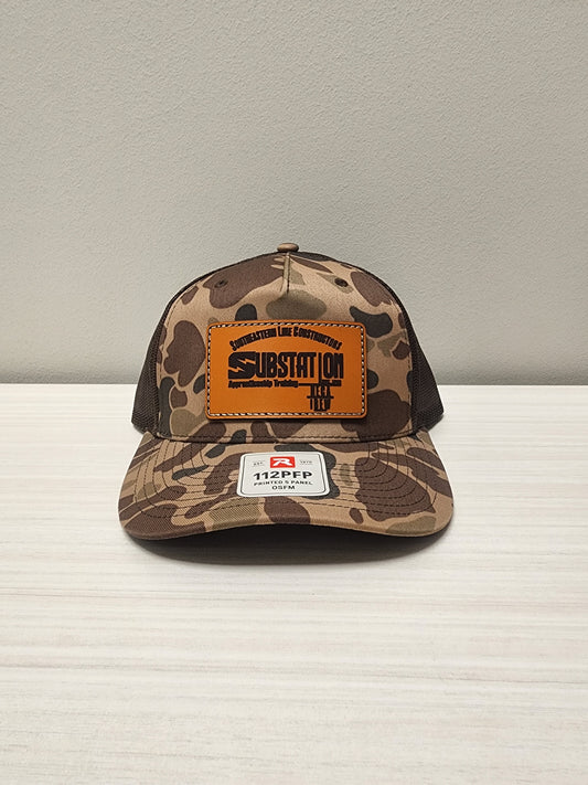 SELCAT Substation Leather Patch logo Richardson Five Panel Printed Trucker Cap-112PFP
