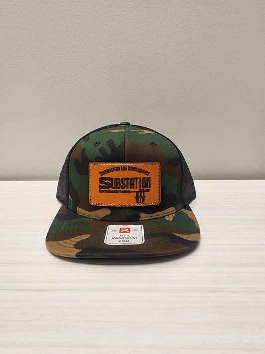 SELCAT Substation Leather Patch logo Richardson Flat Bill Trucker Cap-511