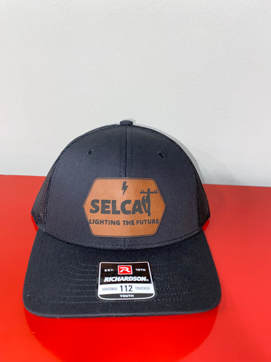 Youth Size SELCAT Lighting the Future Richardson 112 with leather patch Black/Black Hat