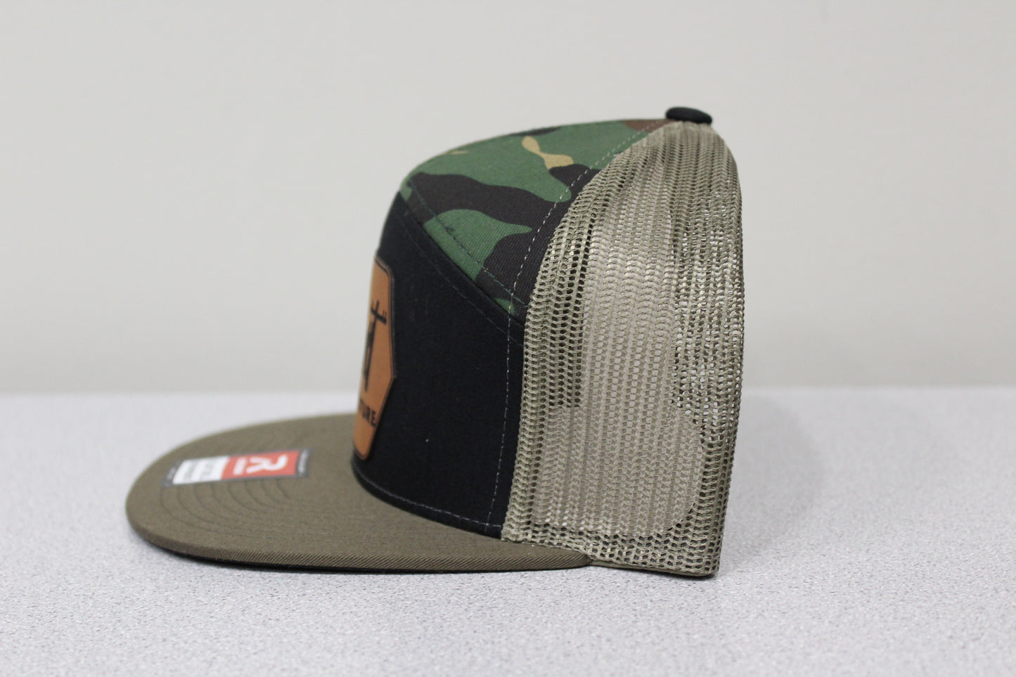 Adult Size SELCAT Logo Hat Green/Camo Leather Patch Lighting the Future